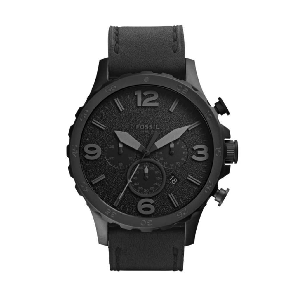 Fossil Men's Nate Stainless Steel Quartz Chronograph Watch with Leather Strap